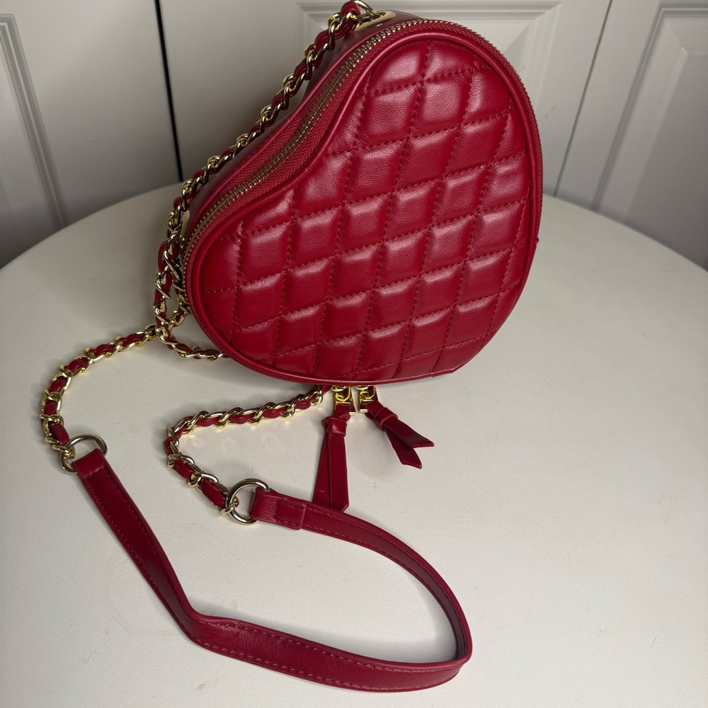 Quilted Red Heart Shaped Crossbody Bag